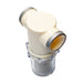 Inline water filter assembly with plastic T‑housing, clear bowl, and internal stainless steel mesh screen; designed for US Jetting units to filter debris and protect high‑pressure pump components.
