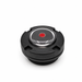 US Jetting 4018 pump oil level sight gauge J-002-915, angled view showing clear sight glass, red dot fill indicator and black threaded housing.