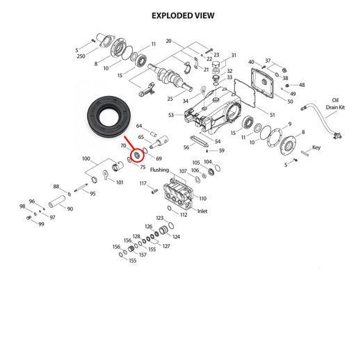 US Jetting 4014 and 4018 high-pressure pump exploded view showing plunger rod oil seal replacement location