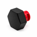 Black hexagonal threaded cap with red insert, shown at an angle on a white background