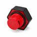 Rear angled view of a black hexagonal pump cap showing its red threaded insert and black sealing ring
