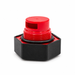 Side view of a black hexagonal pump cap showing its red threaded insert, side opening, and black sealing ring